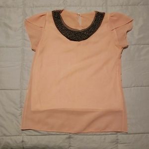 Peach business casual shirt with beaded collar